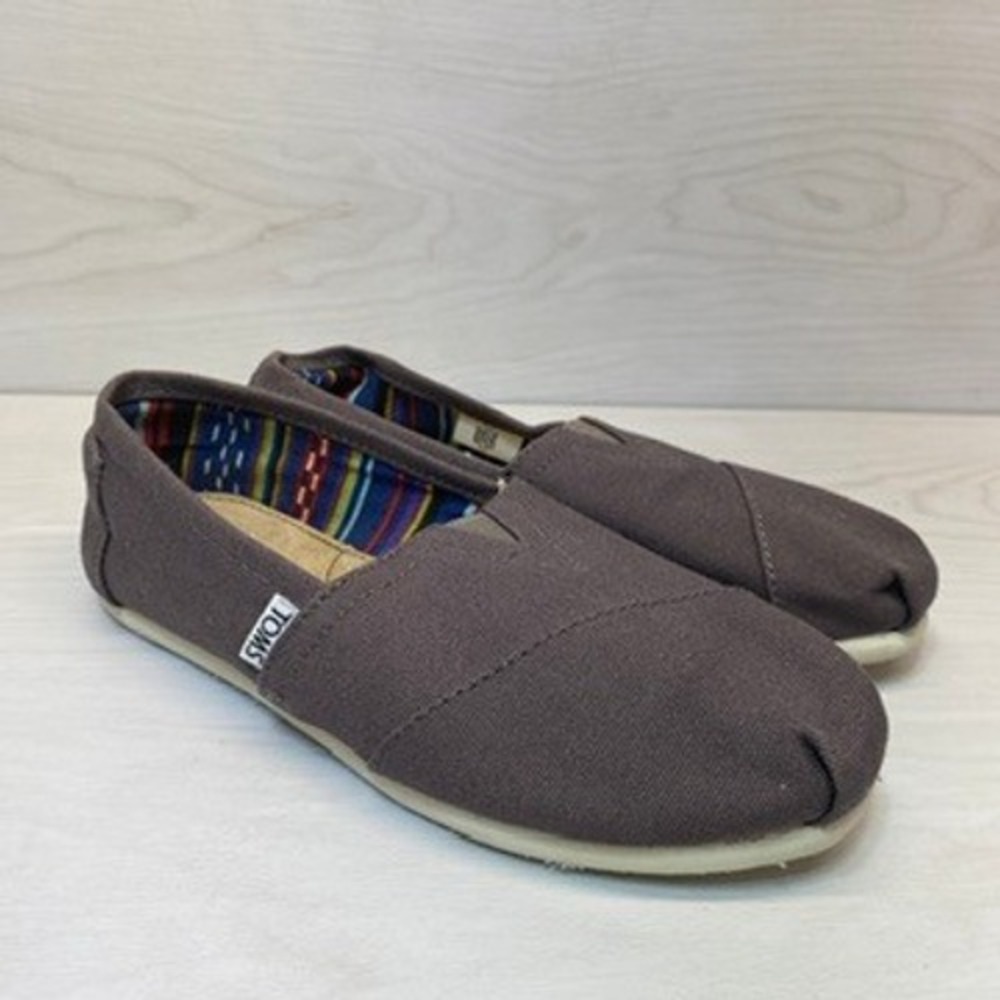 TOMS Womens 6.5 Alpargata Slip On Flat Charcoal Gray Casual Classic Shoes